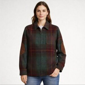 Vtg Lauren Ralph Lauren 100% Lambswool Elbow Patch Plaid Full Zip Jacket Large
